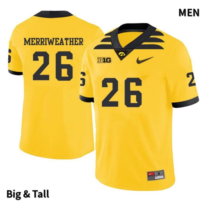Men's Iowa Hawkeyes NCAA #26 Kaevon Merriweather Yellow Authentic Nike Big & Tall Alumni Stitched College Football Jersey WQ34U05LQ